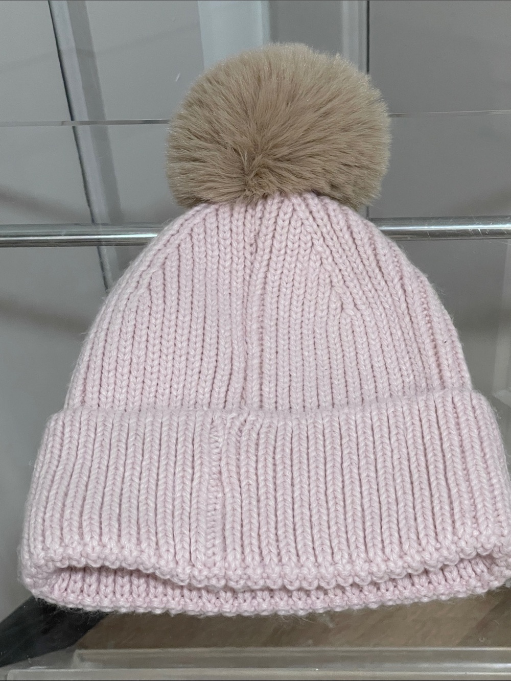 Ladies Pink Pom Pom Beanie Hat - Picture 4 of 5